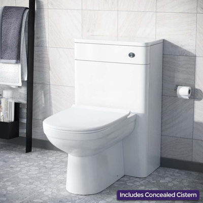 Modern 500mm Back To Wall WC Toilet Unit Gloss White | DIY at B&Q