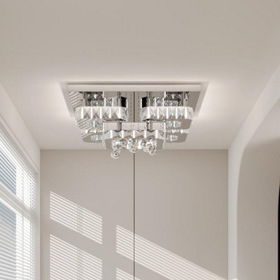 Modern 50cm Fancy 5 Head Square Crystal LED Flush Mount Ceiling Light ...
