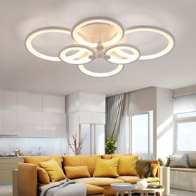 Modern 6 Circular White Metal and Acrylic LED Semi Flush Ceiling Light Fixture for Nordic Decor, Dimmable