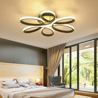 Modern 6 Curved Shape Black Acrylic Symmetric Petal Dimmable LED Semi Ceiling Light Fixture 58CM