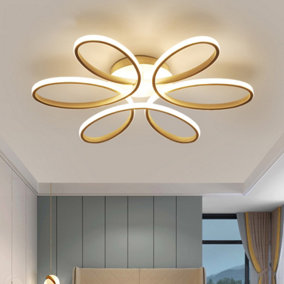 Modern 6 Curved Shape White Acrylic Petal LED Semi Ceiling Light Fixture 58cm, Dimmable