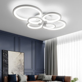 Modern 6 Light Circular LED Semi Flush Ceiling Light Fixture for Nordic Decor Cool White 75cm