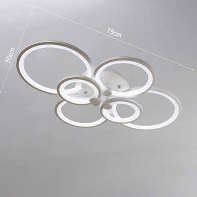 Modern 6 Light Circular LED Semi Flush Ceiling Light Fixture for Nordic Decor Cool White 75cm