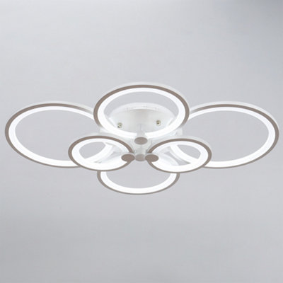 Modern 6 Light Circular LED Semi Flush Ceiling Light Fixture for Nordic Decor Cool White 75cm