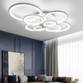 Modern 8 Circular Metal and Acrylic LED Semi Flush Ceiling Light Fixture for Nordic Decor, Cool White