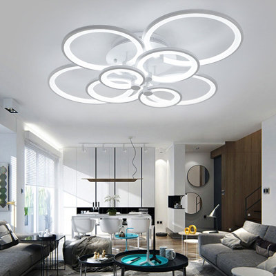 Modern 8 Circular White Metal and Acrylic LED Semi Flush Ceiling Light ...