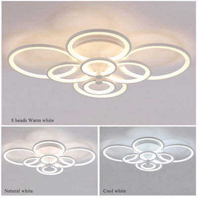 Modern 8 Circular White Metal and Acrylic LED Semi Flush Ceiling Light ...
