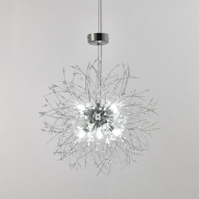 Modern 8 Lights Chrome Sputnik Dandelion Crystal Hanging Ceiling Pendant Lights 45cm