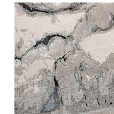 Modern 8mm Pile Rug, Cream Grey Silver Anti-Shed Rug for Bedroom, Living Room, & Dining Room Rug-80cm X 150cm