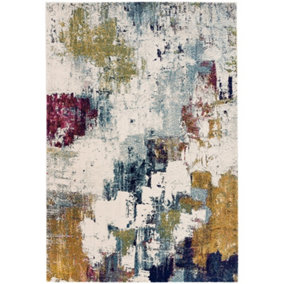 Modern Abstract Bedroom Rug, Stain Resistant Dining Room Rug, Abstract Rug, 9mm Thick Multi Mustard Rug-120cm X 170cm