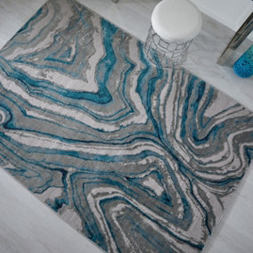Modern Abstract Blue Multi Easy to Clean Contemporary Rug for Living Room and Dining Room-160cm X 230cm