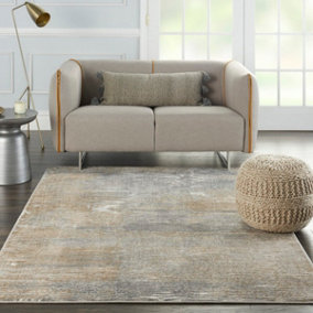 Modern Abstract Grey Beige Living Room Bedroom & Dining Room Rug-69 X 221cm (Runner)