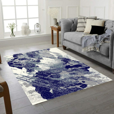 Modern Abstract Marble Effect Living Room Area Rug Rectangular Soft ...