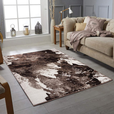 Modern Abstract Marble Effect Living Room Area Rug Rectangular Soft ...