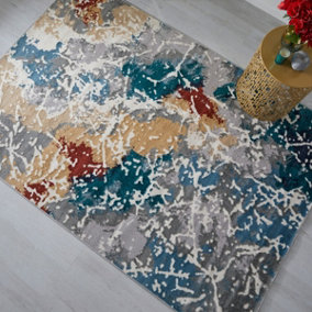 Modern Abstract Multi Easy to Clean Contemporary Rug for Living Room and Dining Room-120cm X 170cm