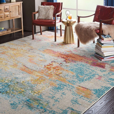 Modern Abstract Rug, 6mm Thickness Graphics Rug, Stain-Resistant Turkish Rug for Bedroom, & Dining Room-66 X 229cm (Runner)