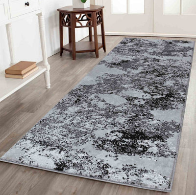 Modern Abstract Sprayed Grunge Texture Area Rugs Black 60x220 cm DIY