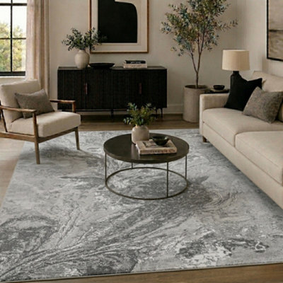 Modern Abstract Water flow Grunge Texture Area Rugs Grey 160x230 cm