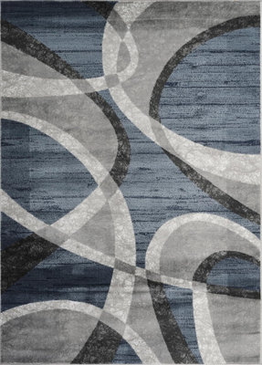 Modern Abstract Wave Pattern Living Room Area Rug Rectangular Soft Pile ...