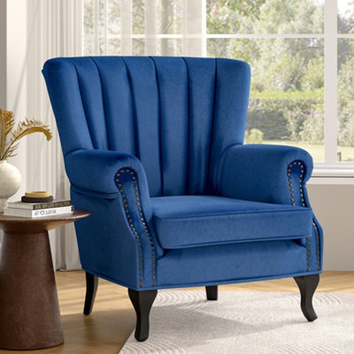 Modern Accent Chair Comfy Velvet Single Sofa Chair Wingback Armchair with Wooden Legs