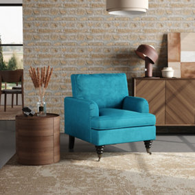 Modern Accent Chair with Arms and Wooden Legs Comfy Upholstered Armchair for Living Room Blue