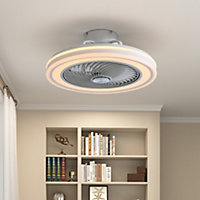 Modern Acrylic Enclosed Ceiling Fan with Light and Remote Control 6 Speed 3 Color Temperatures Smart LED Dimmable Lighting