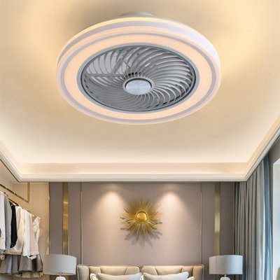 Modern Acrylic Enclosed Ceiling Fan with Light and Remote Control 6 Speed 3 Color Temperatures Smart LED Dimmable Lighting