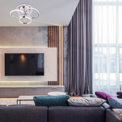 Modern Adjustable Polished Chrome Plated Halo Rings LED Ceiling ...