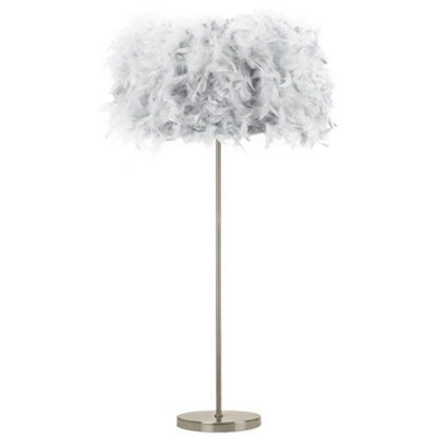 Modern and Chic Real Grey Feather Floor Lamp with Satin Nickel