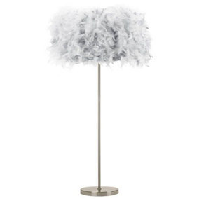Modern and Chic Real Grey Feather Floor Lamp with Satin Nickel Base and Switch