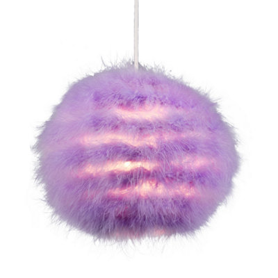 Modern and Chic Small Real Soft Lilac Feather Decorated Pendant Lamp Shade