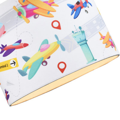 Modern and Colourful Aeroplanes Kids Cotton Fabric Drum Lamp Shade - 25cm