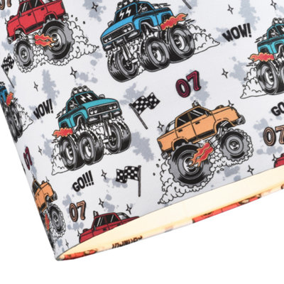 Modern and Colourful Monster Trucks Kids Cotton Fabric Drum Lamp Shade - 25cm