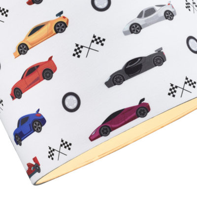 Modern and Colourful Racing Cars Kids Cotton Fabric Round Drum Lamp Shade - 25cm