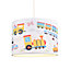 Modern and Colourful Trains Childrens Cotton Fabric Round Drum Lamp Shade - 25cm