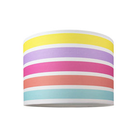 Modern and Cute Multi Coloured Rainbow Stripe Cotton Fabric Lamp Shade - 10
