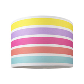 Modern and Cute Multi Coloured Rainbow Stripe Cotton Fabric Lamp Shade - 12