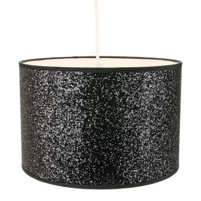 Modern and Designer Bright Black Glitter Fabric Pendant/Lamshade 25cm Wide