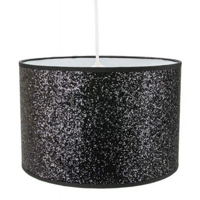 Modern and Designer Bright Black Glitter Fabric Pendant/Lamshade 25cm Wide