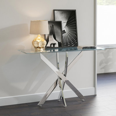 Modern and Futuristic Clear Glass Top Coffee Console Table End Bedside Table with Chrome Legs