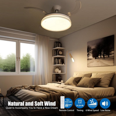 Modern and Quietest Ceiling Fan Light with Retracted Blades with Remote Control (CCT - Daylight, Neutral, Warm White)
