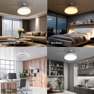 Modern and Quietest Ceiling Fan Light with Retracted Blades with Remote Control (CCT - Daylight, Neutral, Warm White)