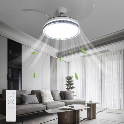 Modern and Quietest Ceiling Fan Light with Retracted Blades with Remote Control (CCT - Daylight, Neutral, Warm White)