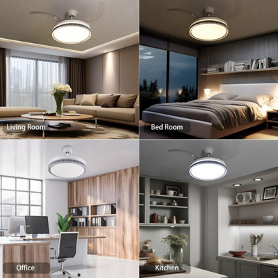 Modern and Quietest Ceiling Fan Light with Retracted Blades with Remote Control (CCT - Daylight, Neutral, Warm White)