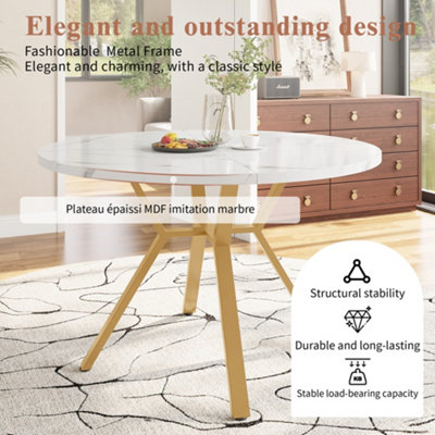 Modern and Sleek Round Marble Dining Table with Gold Legs
