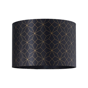 Modern and Vivid Black Satin Fabric Geometric 12 Lampshade with Gold Lines