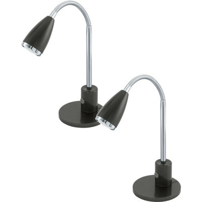 Modern Anthracite Table Lamp Set with Chrome Finish and GU10 Bulbs