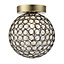 Modern Antique Brass and Clear Beaded Glass IP44 Rated Bathroom Ceiling Light
