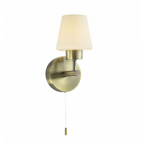 Modern Antique Brass and Opal Glass IP44 Rated Bathroom Wall Lighting Fixture