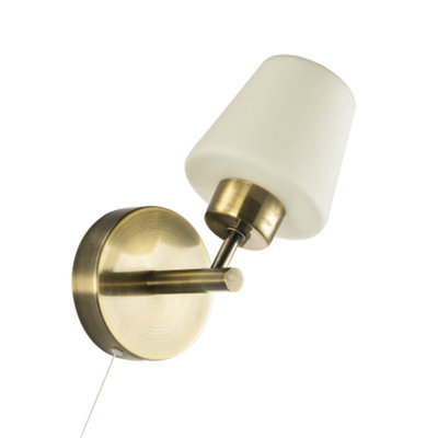 Modern Antique Brass and Opal Glass IP44 Rated Bathroom Wall Lighting Fixture